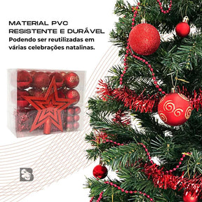 Kit 44 Enfeites Para Árvore de Natal Estrela Bolas Festão Cordão Pérolas Decoração Natalina